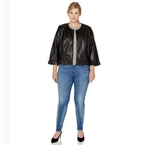 Stoosh faux leather jacket ruffled hem size Large
